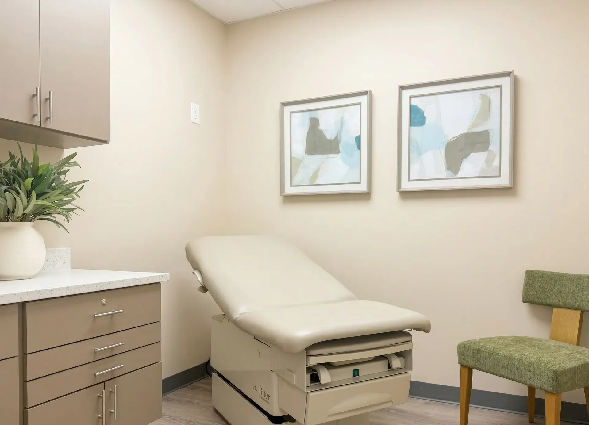 Private exam room with calming artwork